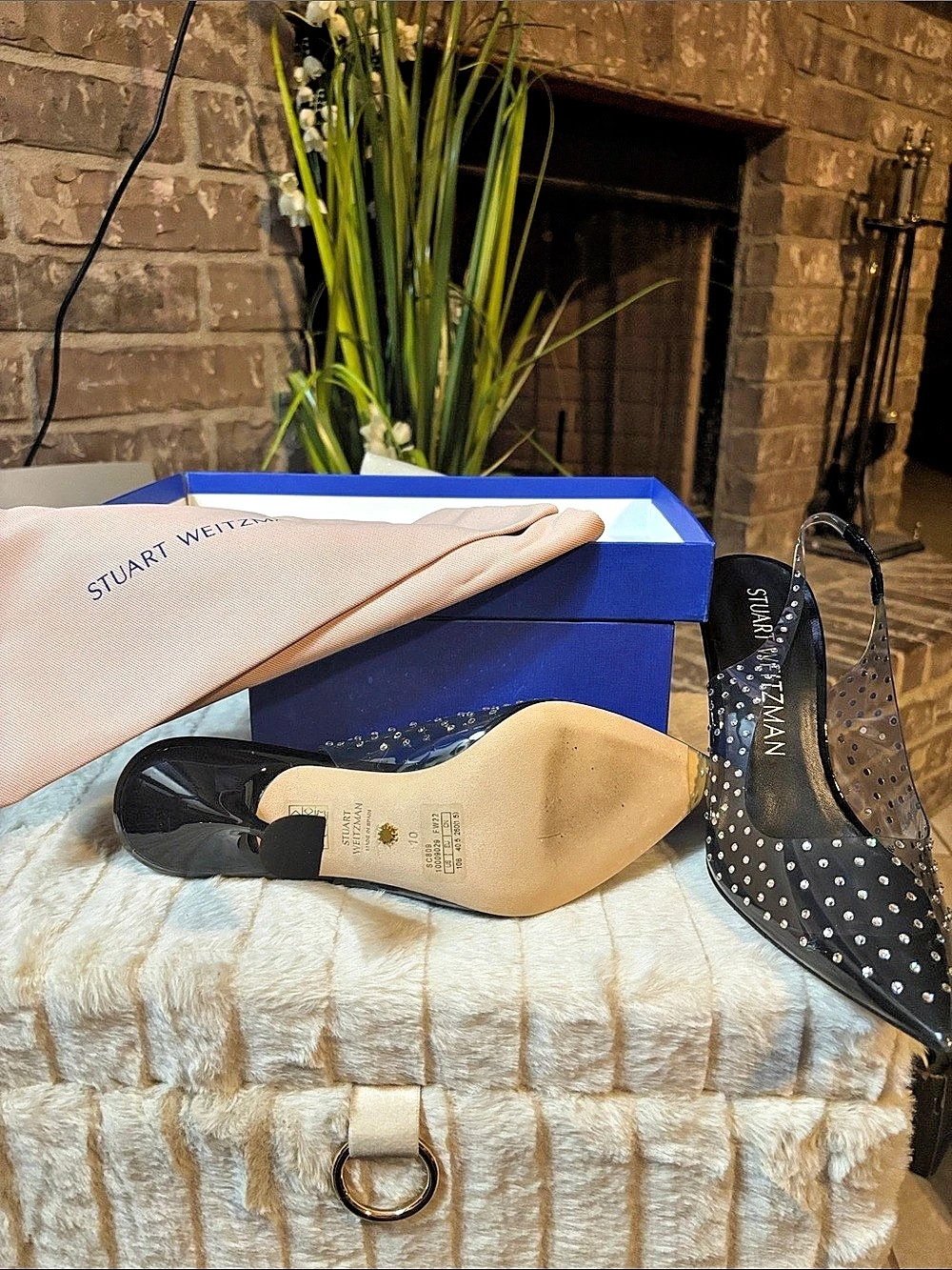 Stuart Weitzman Glam Xcurve 100 Slingback Heels Blue & Silver US 10 - Picture 2 of 4